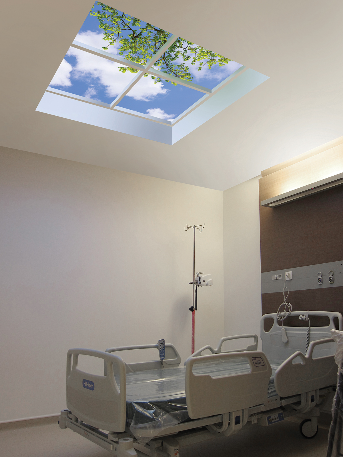 1.2 m 1.2 m Luminous SkyCeiling (artificial skylight) for patient wellness.