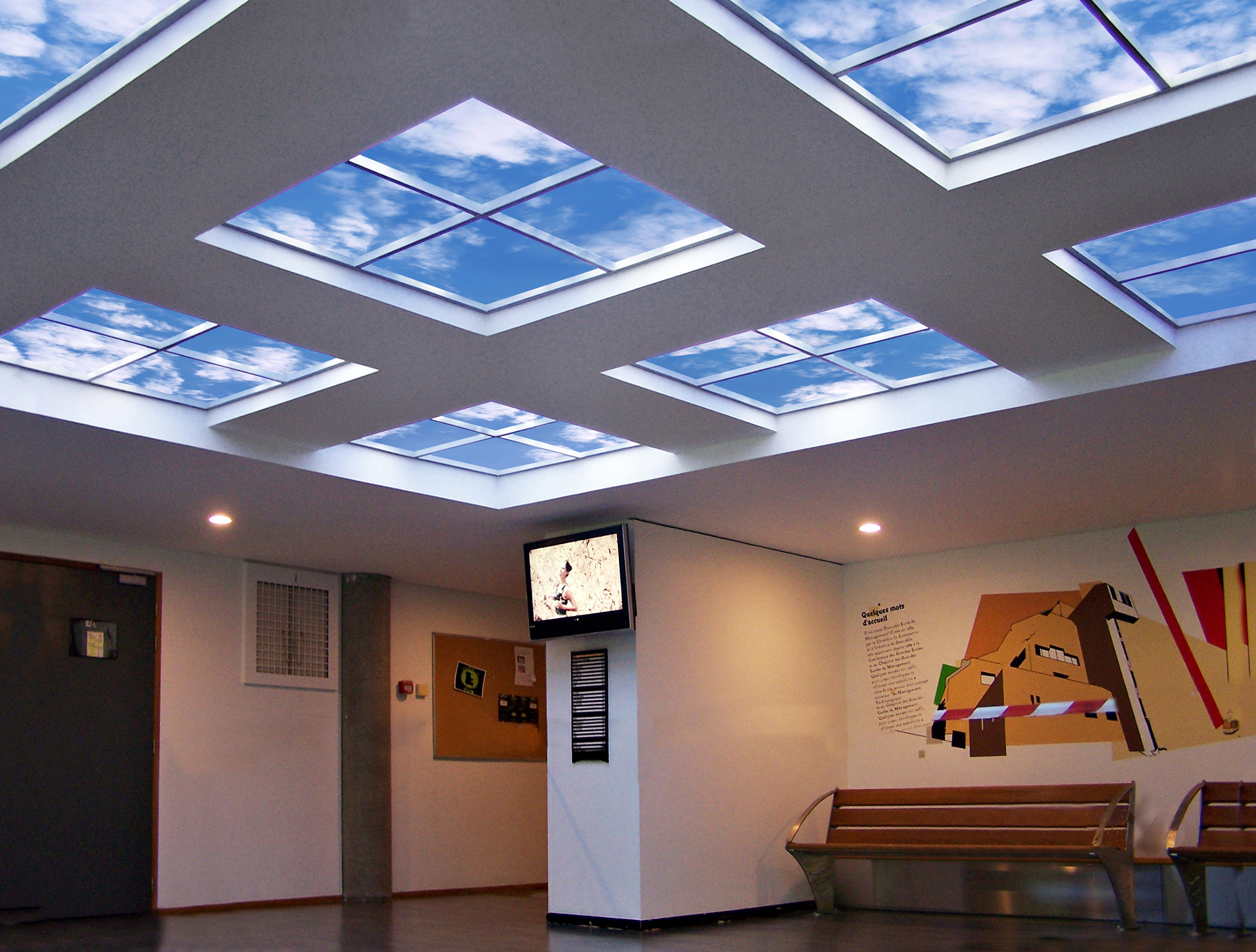 Illusory skies (artificial skylights) as biophilic wayfinding.